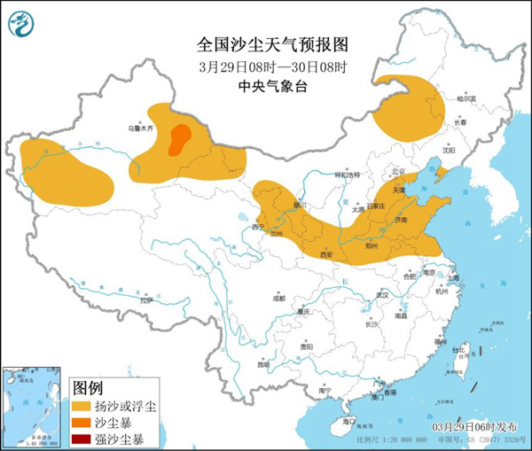 沙尘暴蓝色预警 12省区市部分地区有扬沙或浮尘